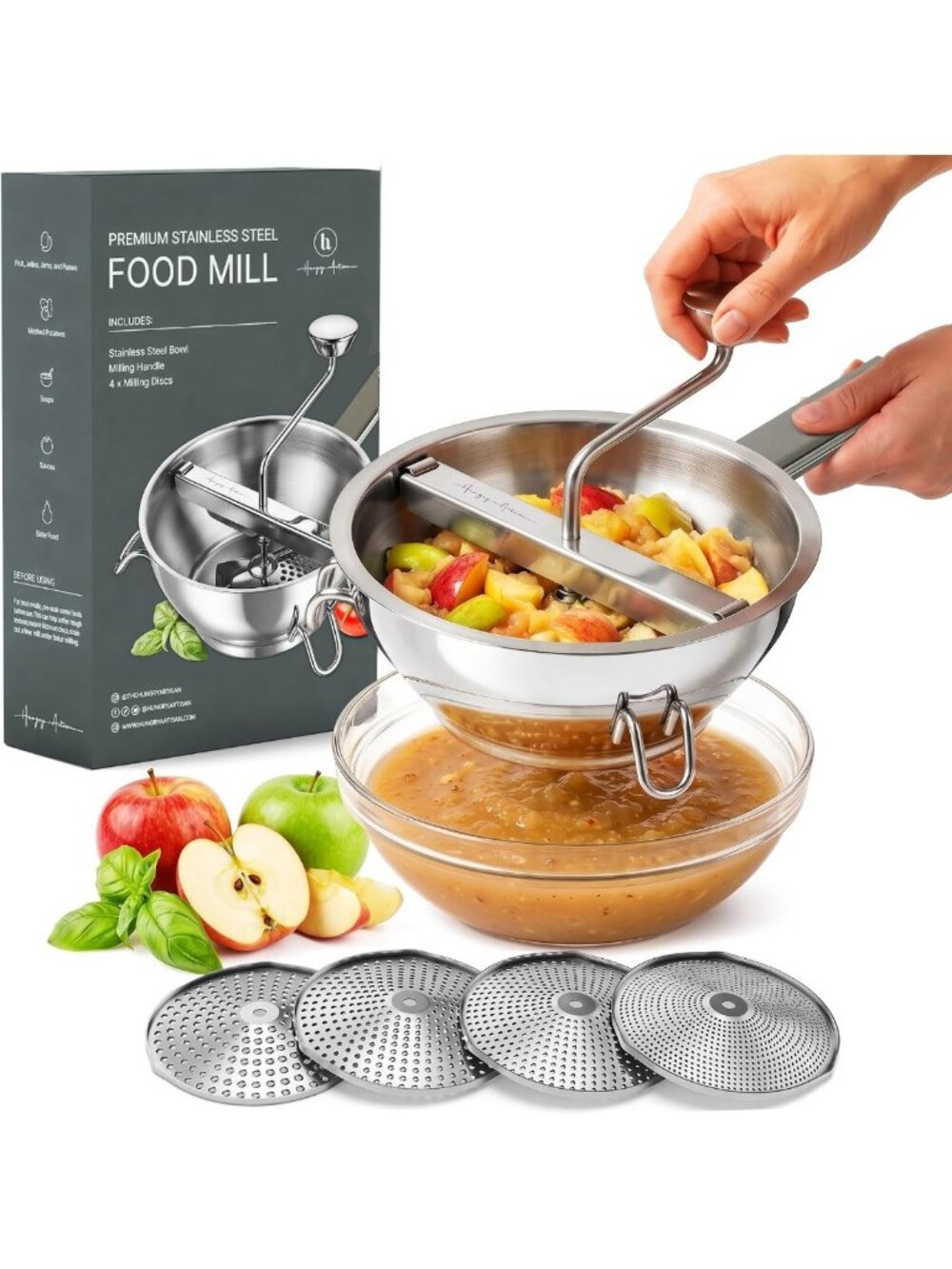 Versatile 4-Disc Food Mill for Jams, Purees & Silky Sauces - Kitchen Essential